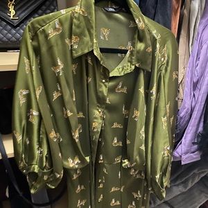 Zara green tiger satin Dress